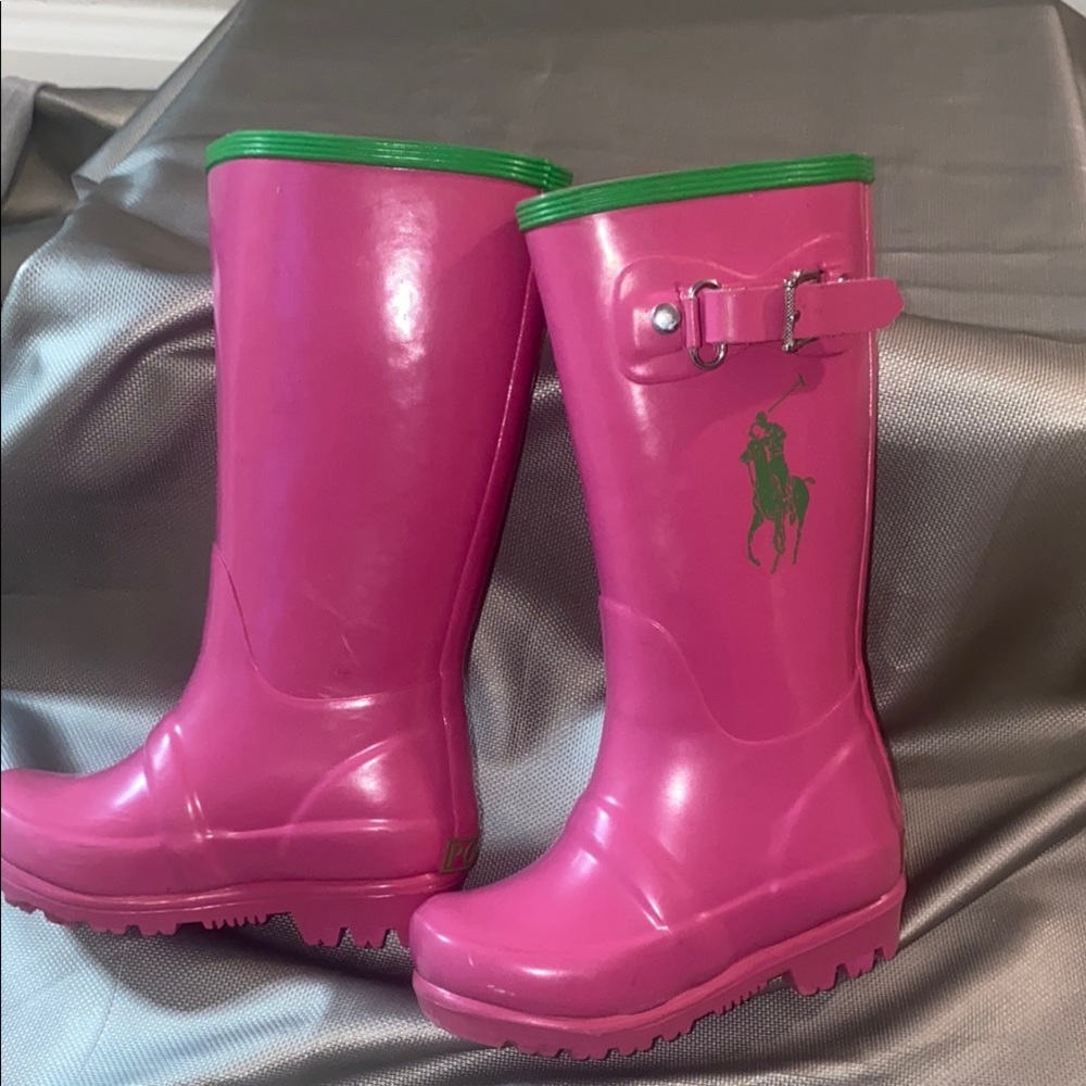 Ralph Lauren Pink Rain Boots with Green Trim